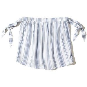 Hollister Blue Stripes Tie sleeve Off shoulder Top